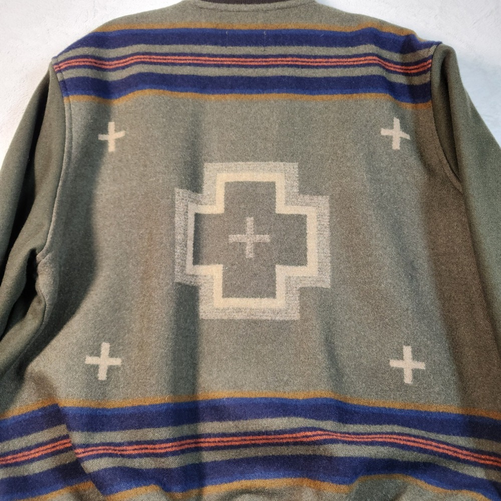 Pendleton Bomber Jacket Men XL Green Wool Southwestern Graphic Snap Front - Picture 12 of 16